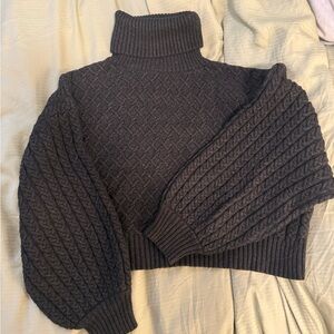 Zara Charcoal Cable Knit Turtleneck Sweater